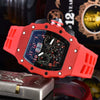 Men's Business Quartz Watch With Hollow Ceramic Style Round Dial Rubber Strap And Pointer Display