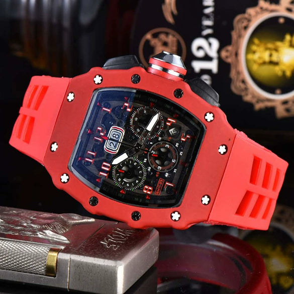 Men's Business Quartz Watch With Hollow Ceramic Style Round Dial Rubber Strap And Pointer Display
