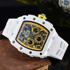 Men's Business Quartz Watch With Hollow Ceramic Style Round Dial Rubber Strap And Pointer Display