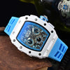 Men's Business Quartz Watch With Hollow Ceramic Style Round Dial Rubber Strap And Pointer Display