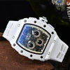 Men's Business Quartz Watch With Hollow Ceramic Style Round Dial Rubber Strap And Pointer Display