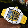 Men's Business Quartz Watch With Hollow Ceramic Style Round Dial Rubber Strap And Pointer Display