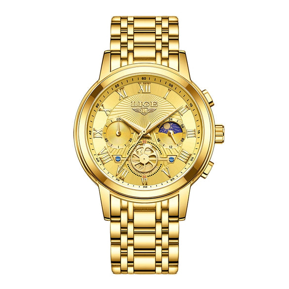 Men's Business Quartz Watch Zinc Alloy Case Stainless Steel Strap Round Dial Multifunctional Waterproof