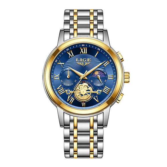 Men's Business Quartz Watch Zinc Alloy Case Stainless Steel Strap Round Dial Multifunctional Waterproof