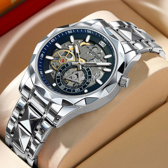 Men's Business Simple Stainless Steel Band Quartz Waterproof Round Dial Watch