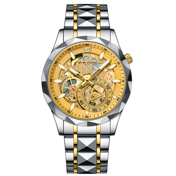 Men's Business Simple Stainless Steel Band Quartz Waterproof Round Dial Watch