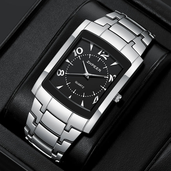 Men's Business Square Alloy Band Quartz Watch