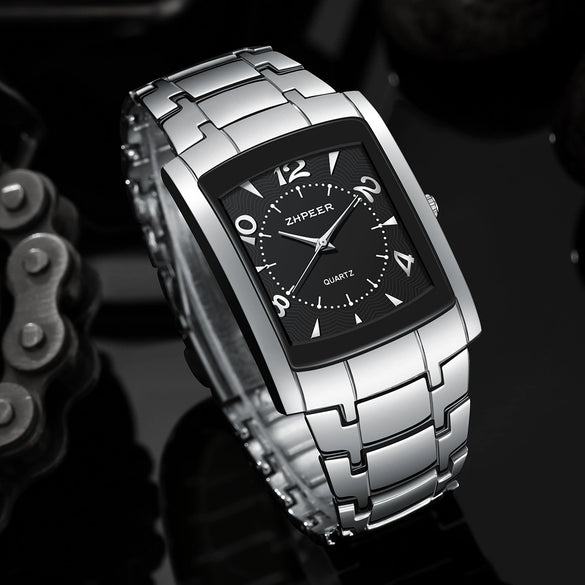 Men's Business Square Alloy Band Quartz Watch