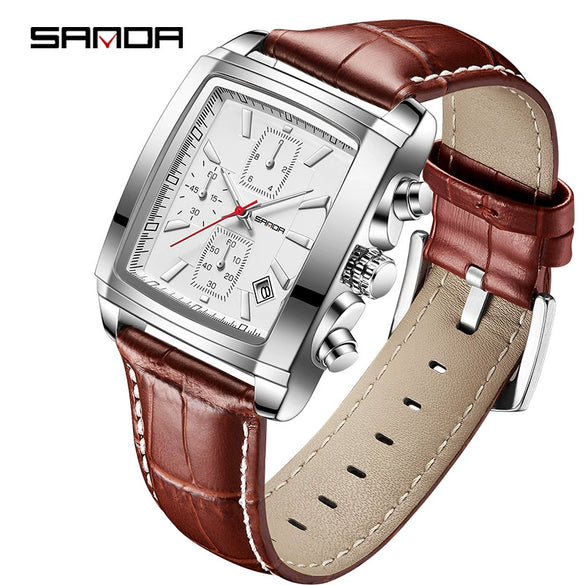 Men's Business Square Quartz Watch Zinc Alloy Case Mineral Strengthened Glass Mirror Belt Strap Waterproof