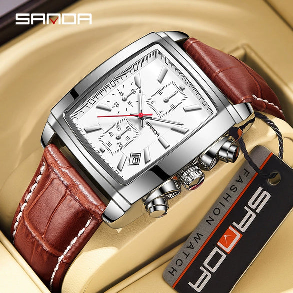 Men's Business Square Quartz Watch Zinc Alloy Case Mineral Strengthened Glass Mirror Belt Strap Waterproof