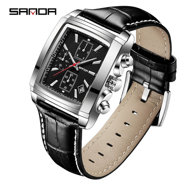 Men's Business Square Quartz Watch Zinc Alloy Case Mineral Strengthened Glass Mirror Belt Strap Waterproof