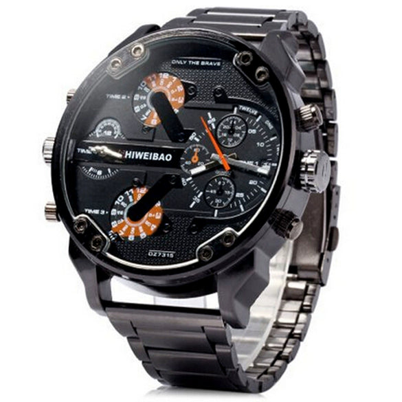 Men's Business Stainless Steel Band Round Dial Quartz Watch With Double Time Zone And Double Calendar