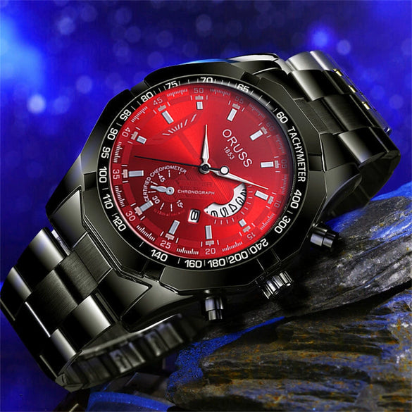 Men's Business Style Alloy And Stainless Steel Automatic Movement Round Dial Waterproof Luminous Watch