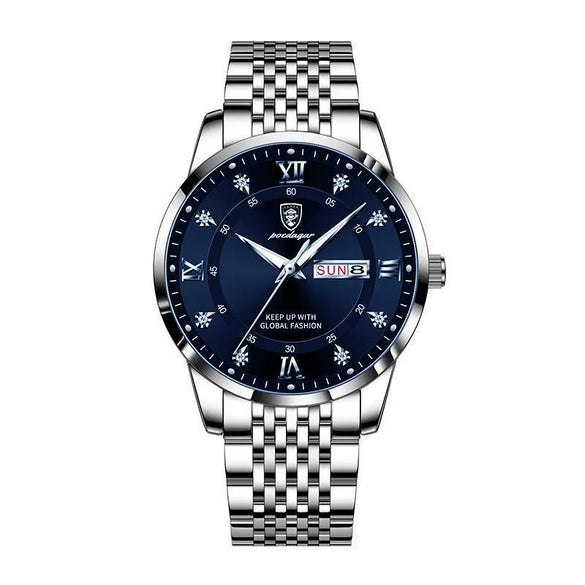 Men's Business Style Alloy And Stainless Steel Round Dial Waterproof Luminous Watch