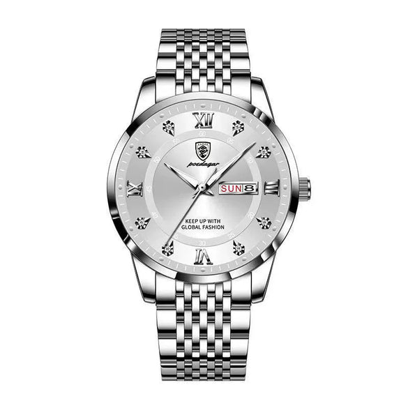 Men's Business Style Alloy And Stainless Steel Round Dial Waterproof Luminous Watch