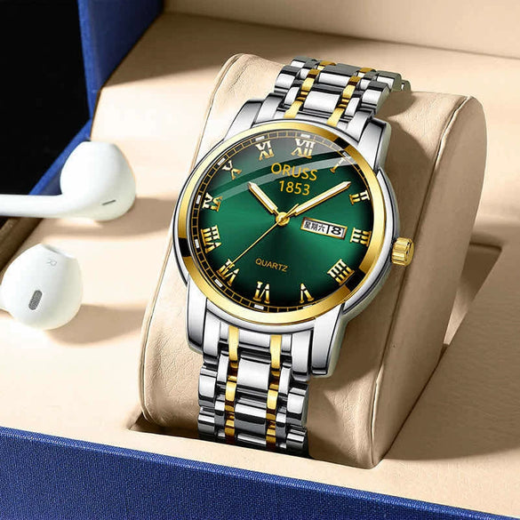 Men's Business Style Alloy And Stainless Steel Round Dial Wrist Watch With Automatic Movement And Luminous Feature