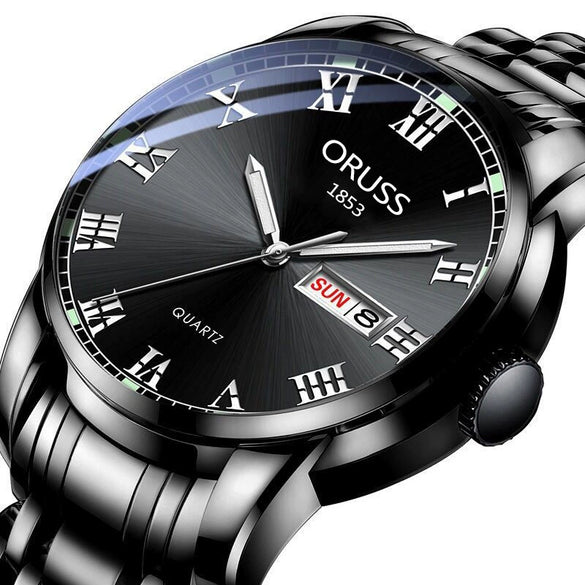Men's Business Style Alloy And Stainless Steel Round Dial Wrist Watch With Automatic Movement And Luminous Feature
