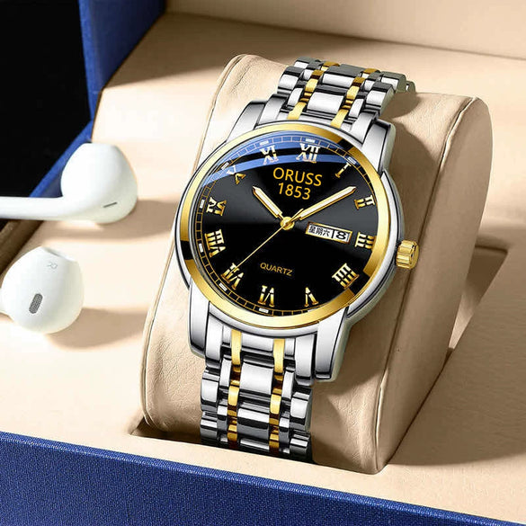 Men's Business Style Alloy And Stainless Steel Round Dial Wrist Watch With Automatic Movement And Luminous Feature