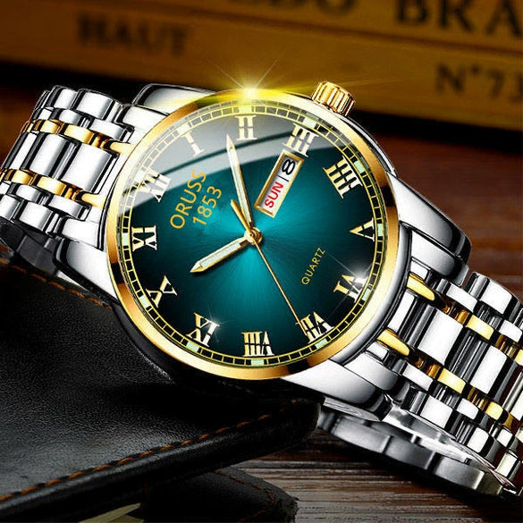 Men's Business Style Alloy And Stainless Steel Round Dial Wrist Watch With Automatic Movement And Luminous Feature