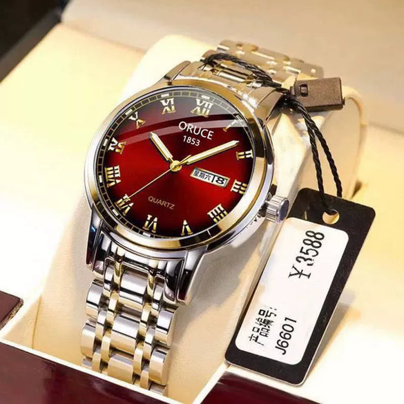 Men's Business Style Alloy And Stainless Steel Round Dial Wrist Watch With Automatic Movement And Luminous Feature