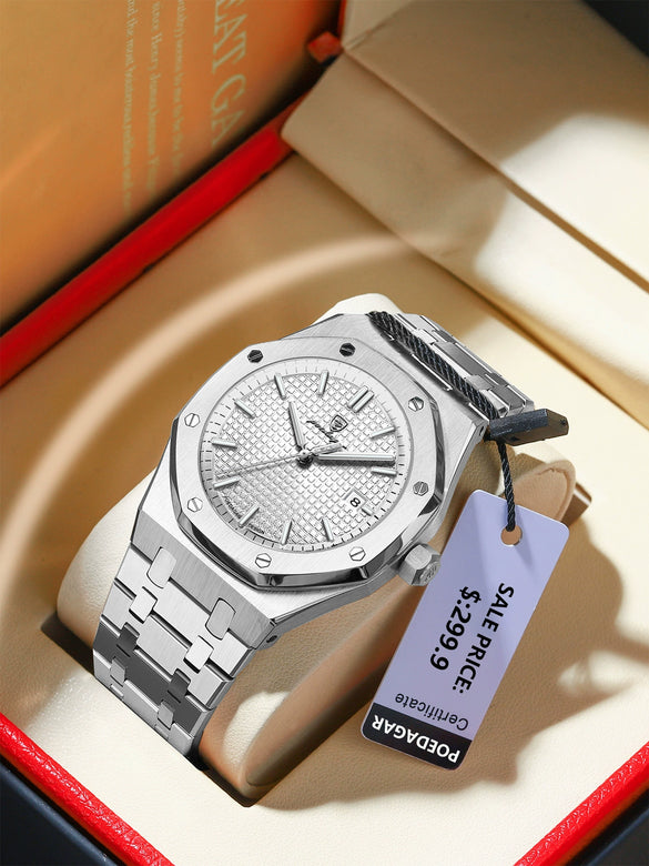 Men's Business Style Alloy And Stainless Steel Watch With Rhombus Dial And Mineral Reinforced Glass Mirror