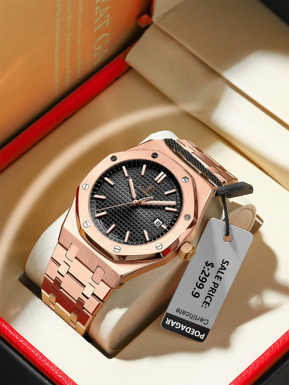 Men's Business Style Alloy And Stainless Steel Watch With Rhombus Dial And Mineral Reinforced Glass Mirror