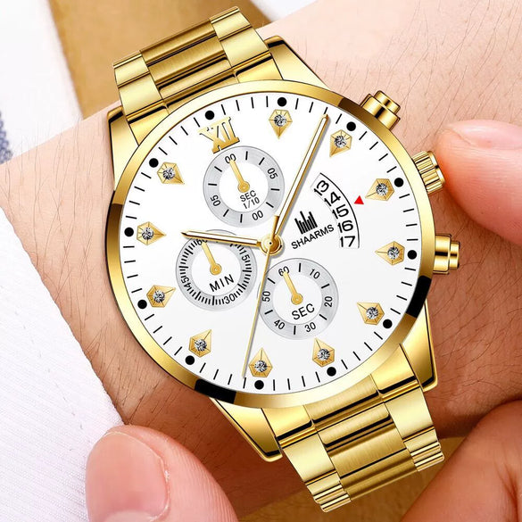 Men's Business Style Alloy Band Round Dial Quartz Watch With Scale Display
