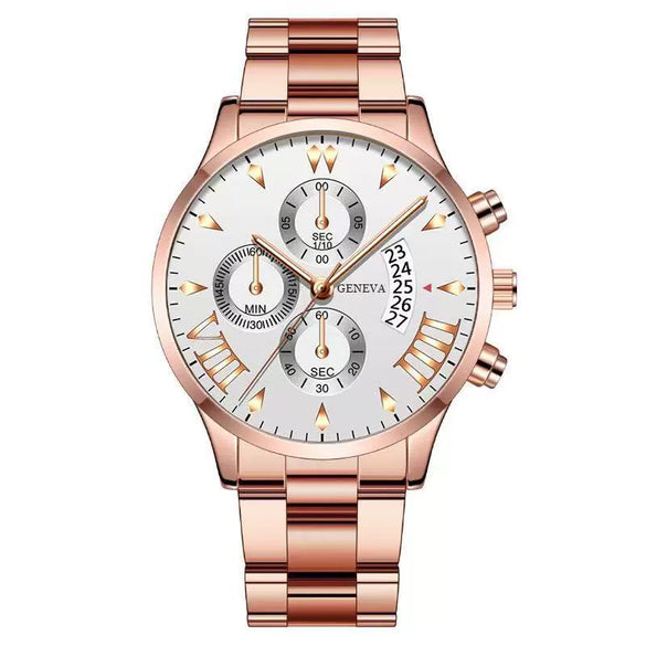 Men's Business Style Alloy Belt Quartz Watch With Round Dial