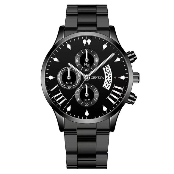 Men's Business Style Alloy Belt Quartz Watch With Round Dial