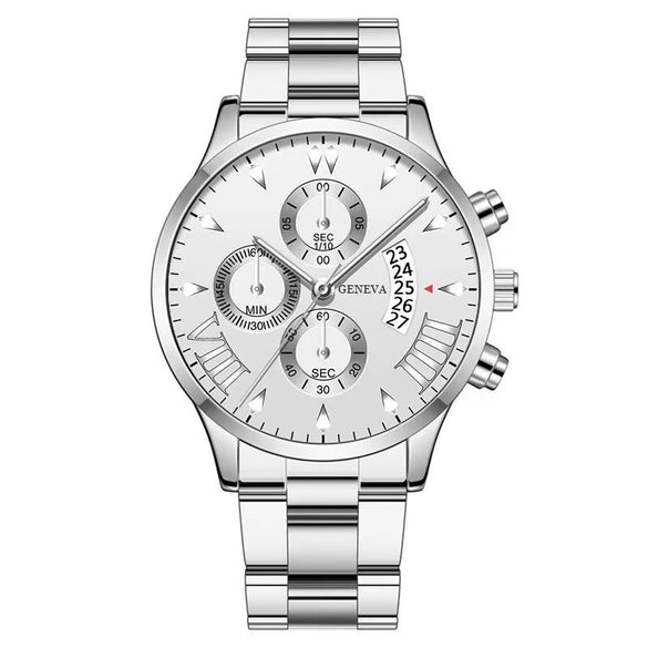 Men's Business Style Alloy Belt Quartz Watch With Round Dial