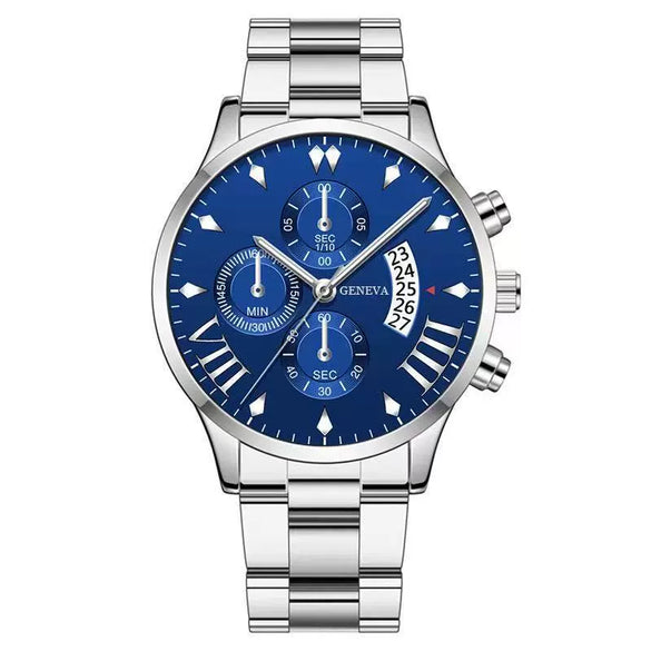 Men's Business Style Alloy Belt Quartz Watch With Round Dial