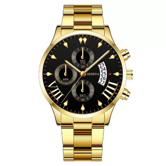 Men's Business Style Alloy Belt Quartz Watch With Round Dial
