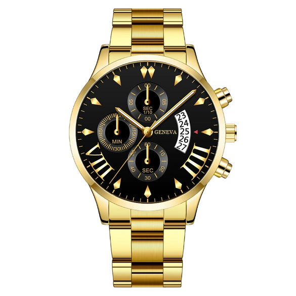 Men's Business Style Alloy Belt Quartz Watch With Round Dial