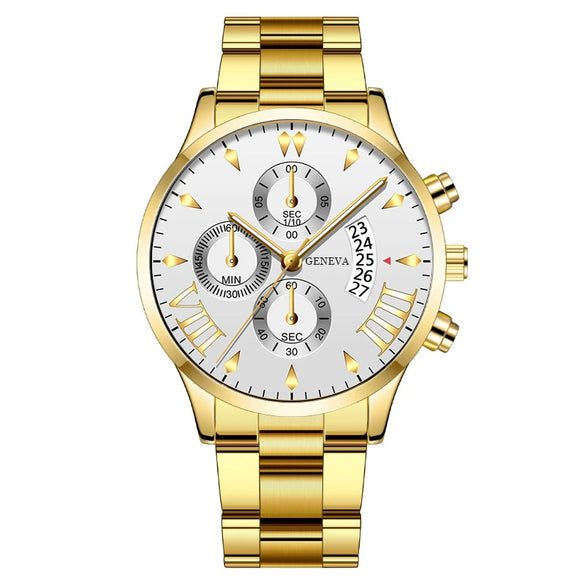 Men's Business Style Alloy Belt Quartz Watch With Round Dial