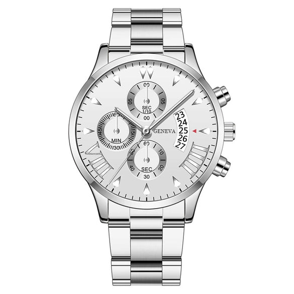 Men's Business Style Alloy Belt Quartz Watch With Round Dial