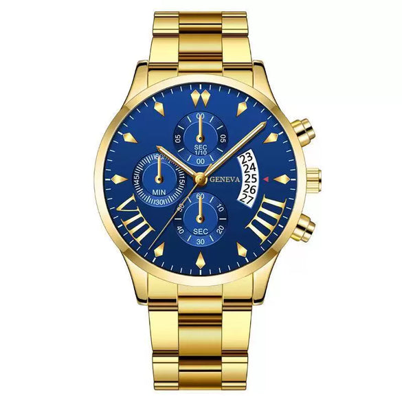Men's Business Style Alloy Belt Quartz Watch With Round Dial