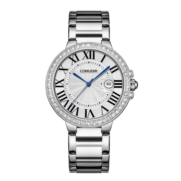 Men's Business Style Alloy Case And Strap Round Dial Luminous Calendar Waterproof Mechanical Watch