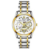 Men's Business Style Alloy Case And Strap Round Dial Waterproof Luminous Hollowout Diamond Set Watch
