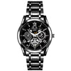 Men's Business Style Alloy Case And Strap Round Dial Waterproof Luminous Hollowout Diamond Set Watch