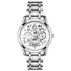 Men's Business Style Alloy Case And Strap Round Dial Waterproof Luminous Hollowout Diamond Set Watch
