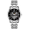 Men's Business Style Alloy Case And Strap Round Dial Waterproof Luminous Hollowout Diamond Set Watch