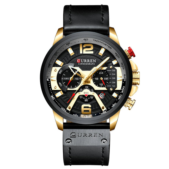 Men's Business Style Alloy Case Genuine Leather Strap Round Dial Watch
