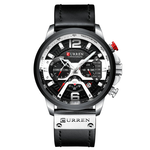 Men's Business Style Alloy Case Genuine Leather Strap Round Dial Watch