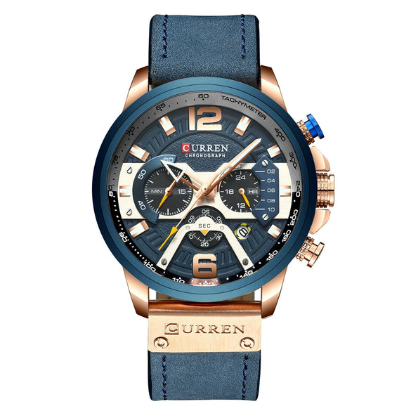 Men's Business Style Alloy Case Genuine Leather Strap Round Dial Watch