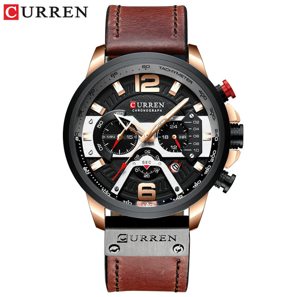 Men's Business Style Alloy Case Genuine Leather Strap Round Dial Watch