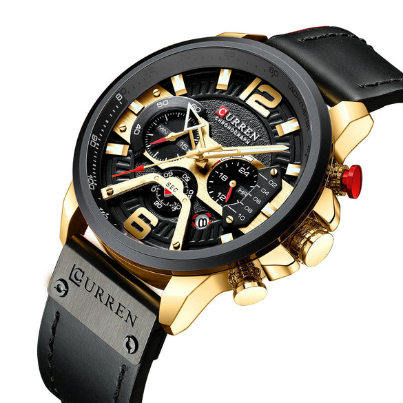 Men's Business Style Alloy Case Genuine Leather Strap Round Dial Watch
