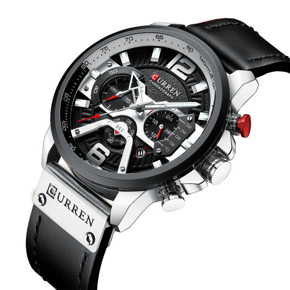 Men's Business Style Alloy Case Genuine Leather Strap Round Dial Watch