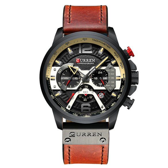 Men's Business Style Alloy Case Genuine Leather Strap Round Dial Watch