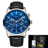 Men's Business Style Alloy Case Leather Belt Round Dial Sixpin Chronograph Calendar Watch