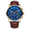 Men's Business Style Alloy Case Leather Belt Round Dial Sixpin Chronograph Calendar Watch